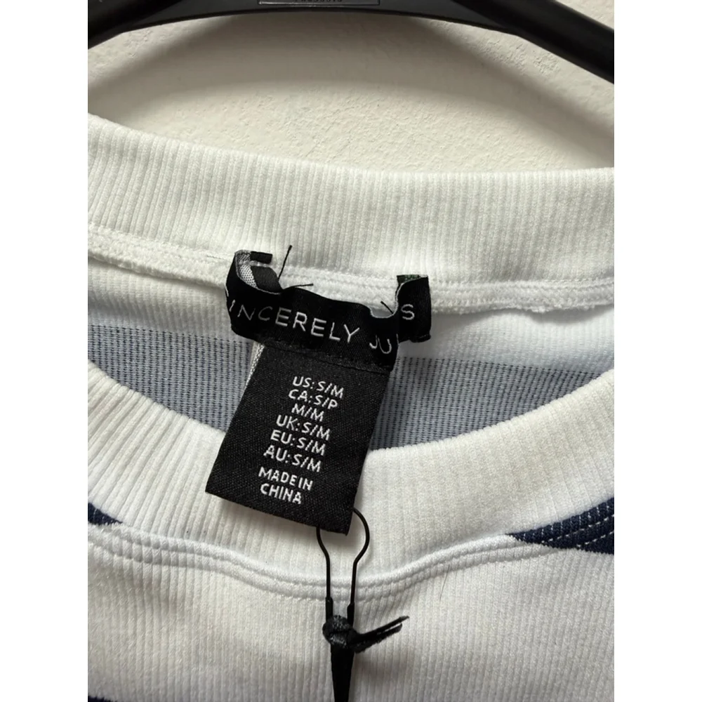 Women's Sincerely Jules Navy & White Striped Cropped Tank Top S - Picture 2 of 3